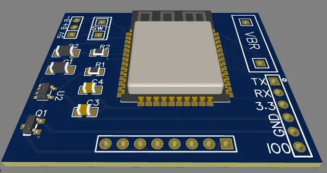 Render 3D del diseño de la placa reguladora propia antes de fabricarla.